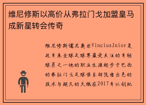 维尼修斯以高价从弗拉门戈加盟皇马成新星转会传奇 维尼修斯以高价从弗拉门戈加盟皇马成新星转会传奇